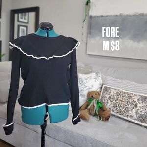 FORE Black Ruffle-Trim Knit Top - M